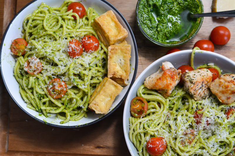 Spaghetti Pasta with green pesto recipe Daddy's Nom